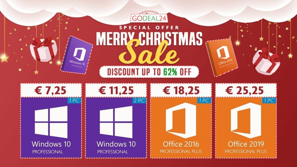 Promociones navideñas en GoDeal24: Windows 10 Pro a 7,25 euros, Office 2019 Pro a 28,25 y más