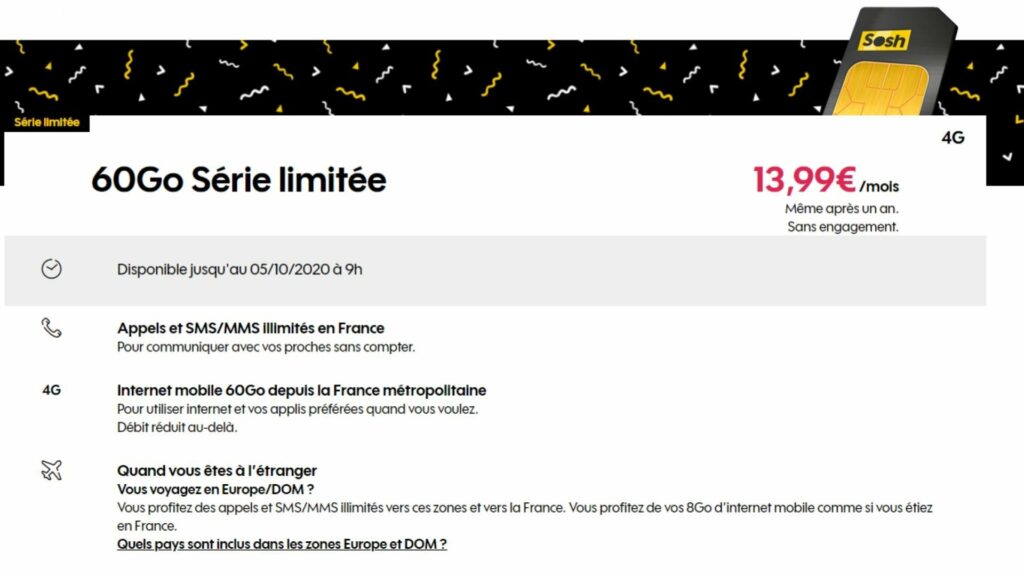 [Bon Plan] 60 GB por 13,99 euros al mes en edición limitada en Sosh