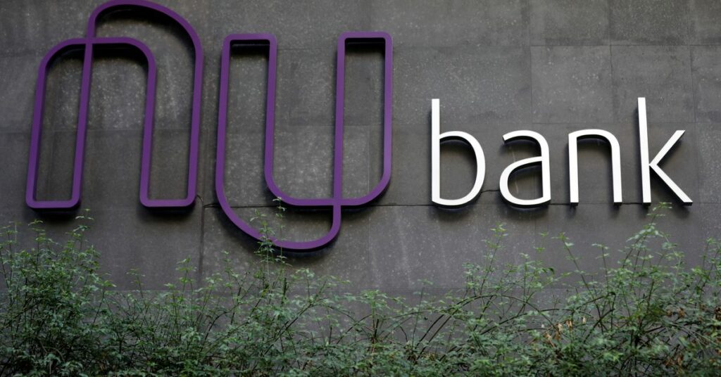 The logo of Nubank, a Brazilian FinTech startup, is pictured at the bank