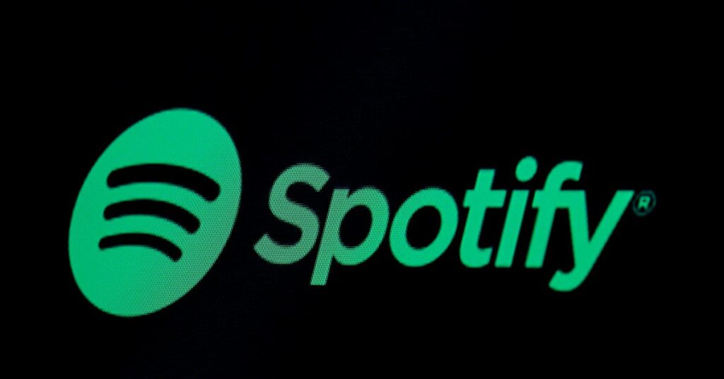 The Spotify logo is displayed on a screen on the floor of the New York Stock Exchange (NYSE) in New York, U.S., May 3, 2018. REUTERS/Brendan McDermid