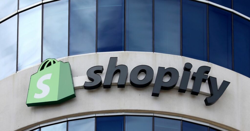 The logo of Shopify is seen outside its headquarters in Ottawa, Ontario, Canada, September 28, 2018. REUTERS/Chris Wattie