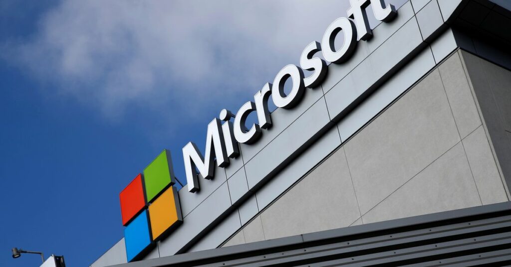 A Microsoft logo is seen a day after Microsoft Corp