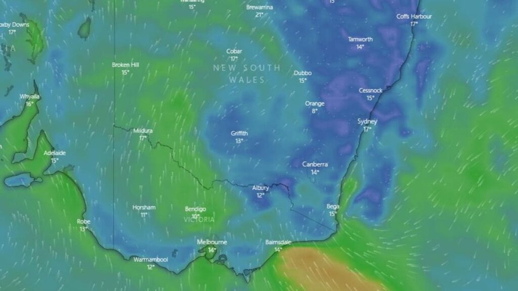 Las temperaturas caen mientras la lluvia, el frente frío golpea Victoria, NSW