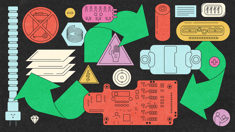 Ilustraciones de piezas de batería eléctrica.