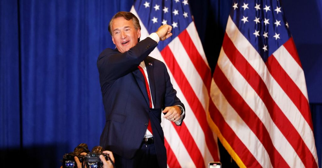 Virginia Republican gubernatorial nominee Glenn Youngkin speaks during his election night party at a hotel in Chantilly, Virginia, U.S., November 3, 2021. REUTERS/ Jonathan Ernst