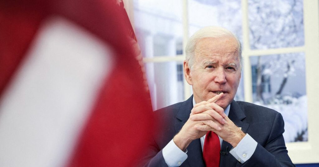 U.S. President Joe Biden speaks during a meeting with members of the White House COVID-19 Response Team on the latest developments related to the Omicron variant of the coronavirus in the South Court Auditorium at the White House complex in Washington, U.S., January 4, 2022. REUTERS/Evelyn Hockstein