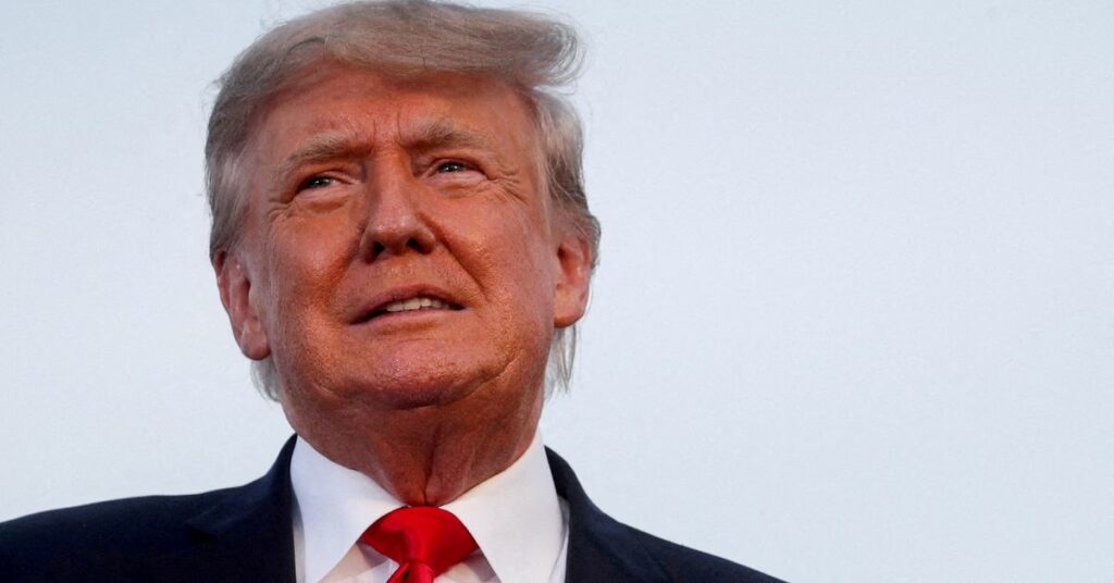 Former U.S. President Donald Trump looks on during his first post-presidency campaign rally at the Lorain County Fairgrounds in Wellington, Ohio, U.S., June 26, 2021. REUTERS/Shannon Stapleton/File Photo