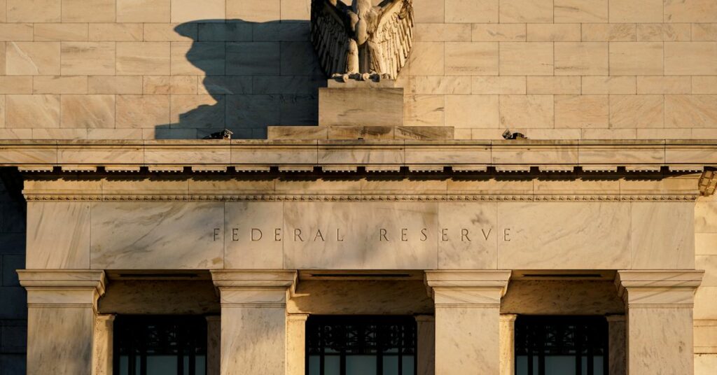 The Federal Reserve building is seen in Washington