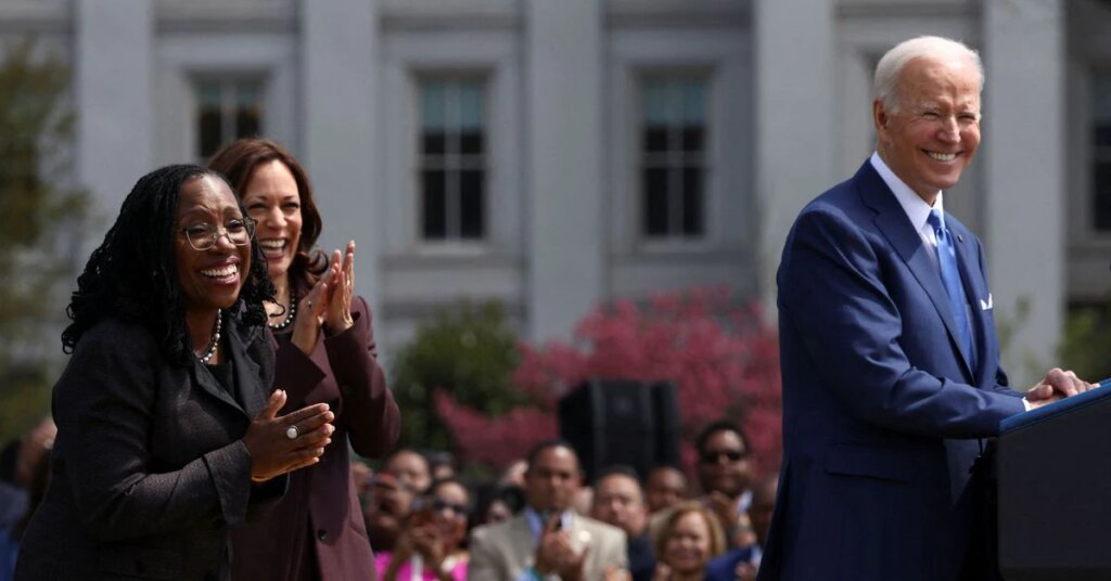 U.S. President Joe Biden watches as Senate votes on Judge Ketanji Brown Jackson