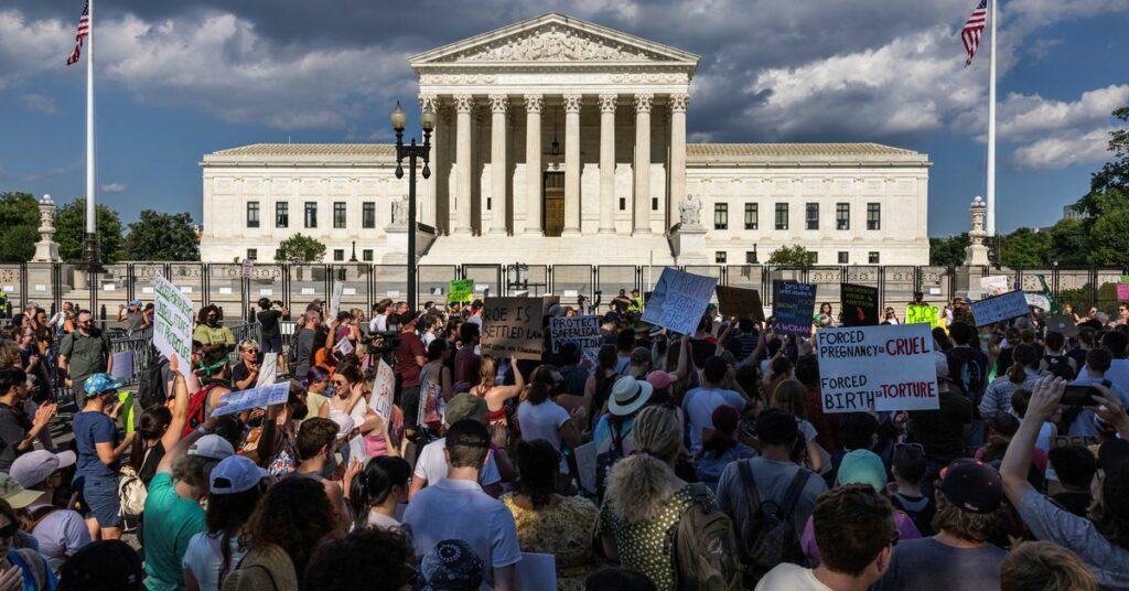 Demonstrators protest near the Supreme Court over abortion rights in Washington