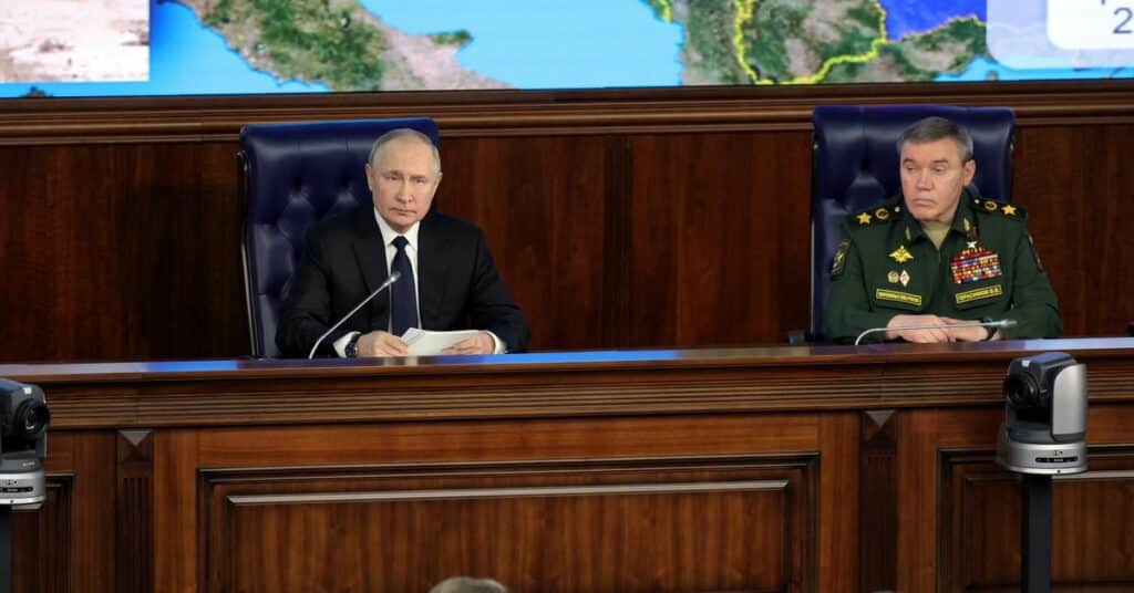 Russian President Vladimir Putin attends a meeting of Defence Ministry Board in Moscow