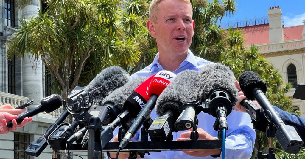 Chris Hipkins speaks outside New Zealand