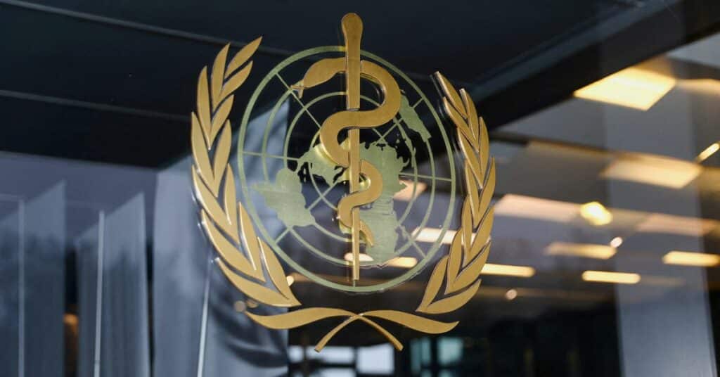 The WHO logo is pictured in Geneva