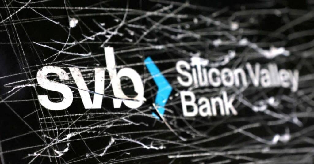 Illustration shows destroyed SVB (Silicon Valley Bank) logo