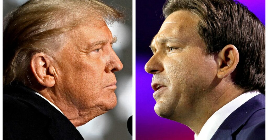 Former U.S. President Donald Trump and Florida Governor Ron DeSantis speak at midterm election rallies