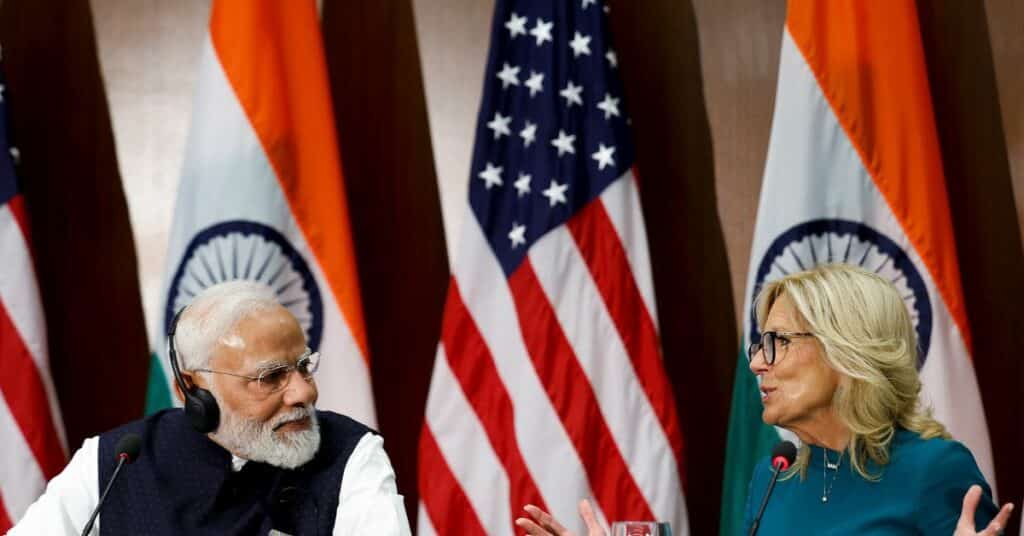 U.S. First Lady Jill Biden and Indian Prime Minister Modi visit the National Science Foundation in Alexandria