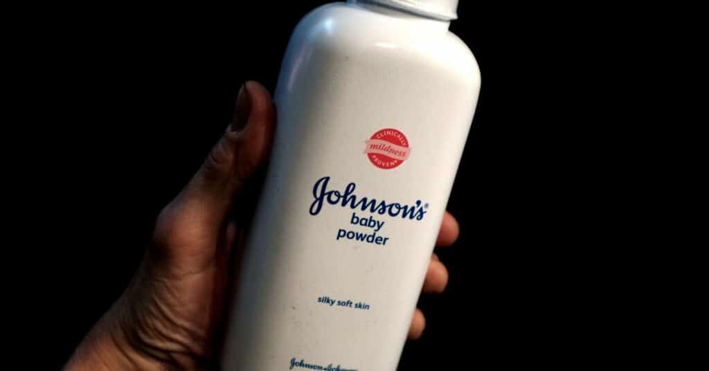 A bottle of Johnson's Baby Powder is seen in a photo illustration taken in New York