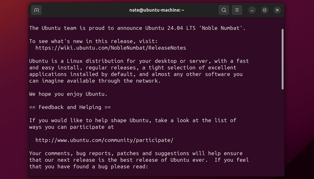 Mensaje de actualización de terminal de Ubuntu 24.04 LTS