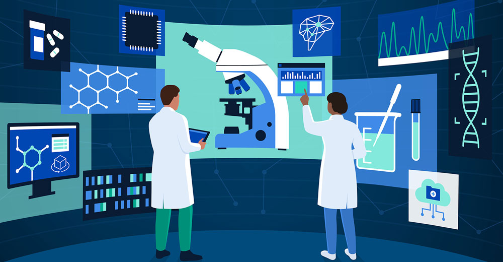 Scientists collaborating on commercial strategies in a biopharma laboratory, symbolizing innovative approaches for stronger foundations and enhanced patient care.