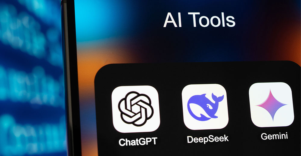 AI Tools: ChatGPT, DeepSeek, Gemini apps on smartphone